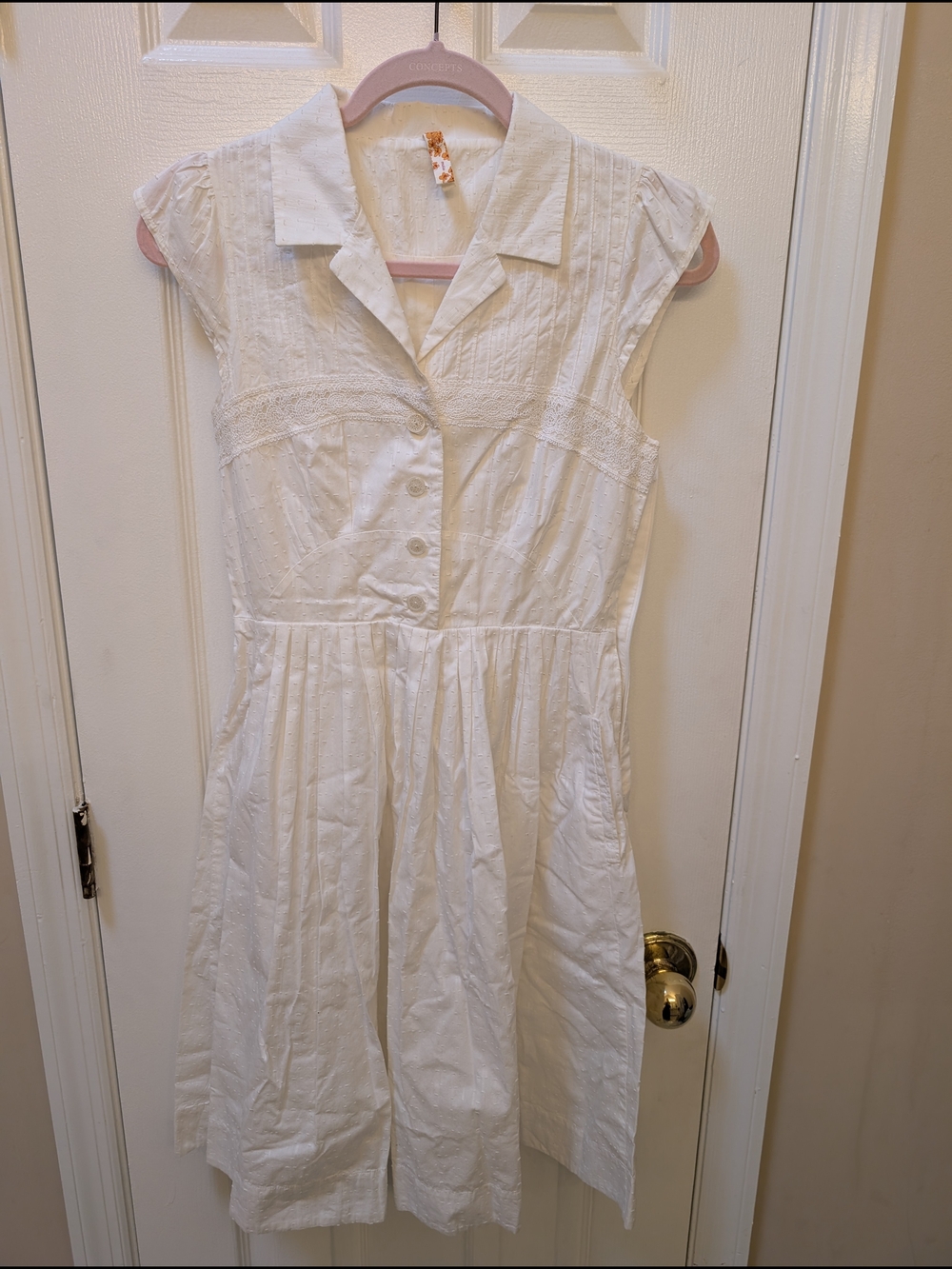 Maeve White Button-Front Midi Dress with Collar